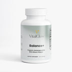 Vital Glow Balance+ dietary supplement bottle on a white background