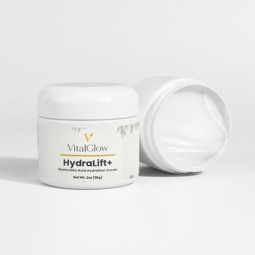 VitalGlow HydraLift+ cream jar on a white background