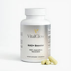 VitalGlow NAD+ Booster supplement bottle with capsules on a white background