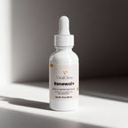 Vital Glow Renewal+ serum bottle with dropper on a gray background